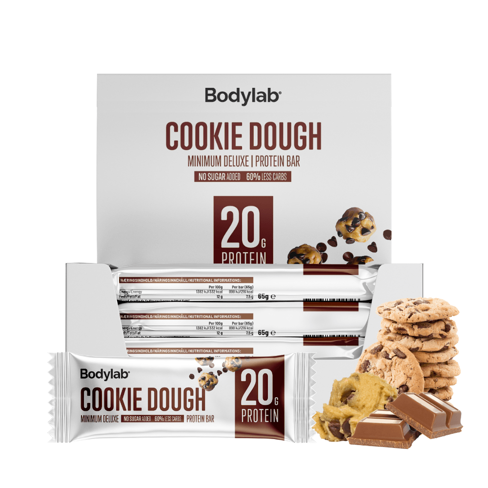 Brug Bodylab Minimum Deluxe Protein Bar - Chocolate Chip Cookie Dough (12x65g) til en forbedret oplevelse