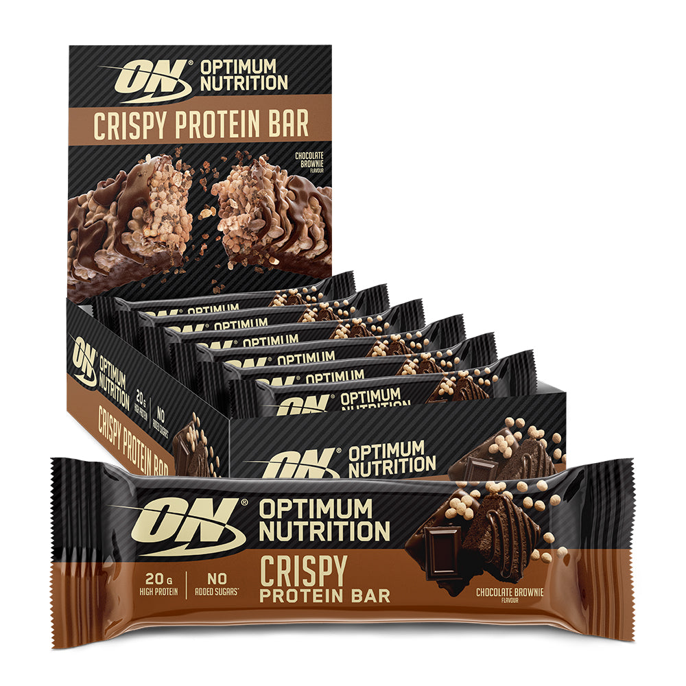 Brug Optimum Nutrition Crispy Protein Bar - Chocolate Brownie (10x65g) til en forbedret oplevelse