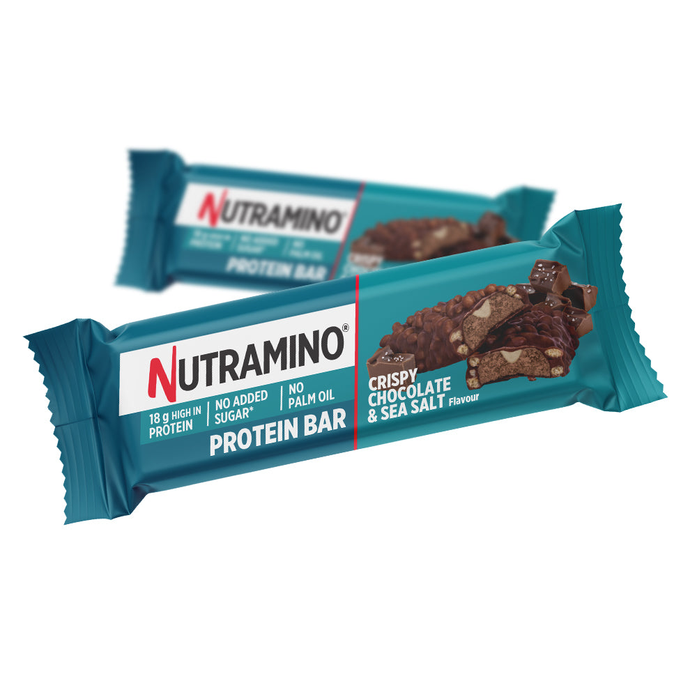 Brug Nutramino Protein Bar - Crispy Chocolate & Sea Salt (55g) - OBS! BEDST FØR 30/4-24 til en forbedret oplevelse