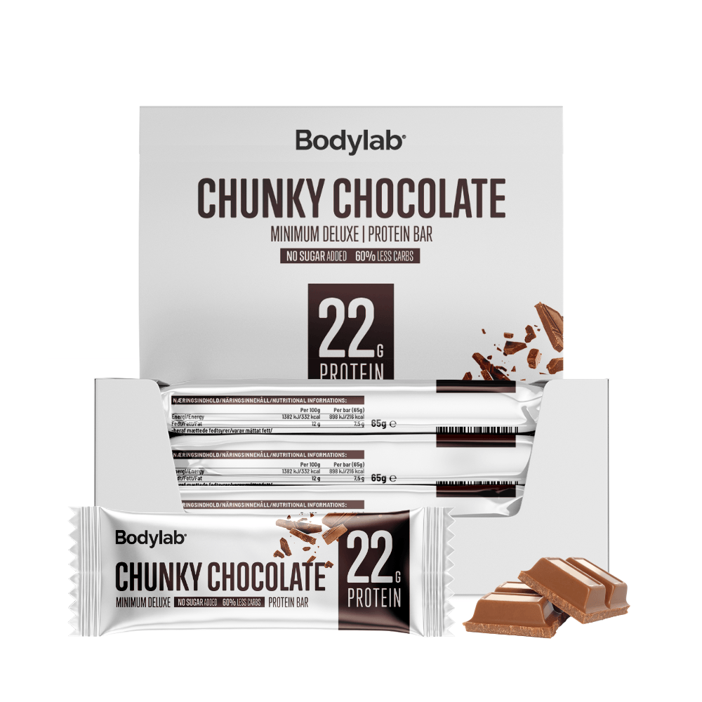 Brug Bodylab Minimum Deluxe Protein Bar Chunky Chocolate(12x65g) til en forbedret oplevelse