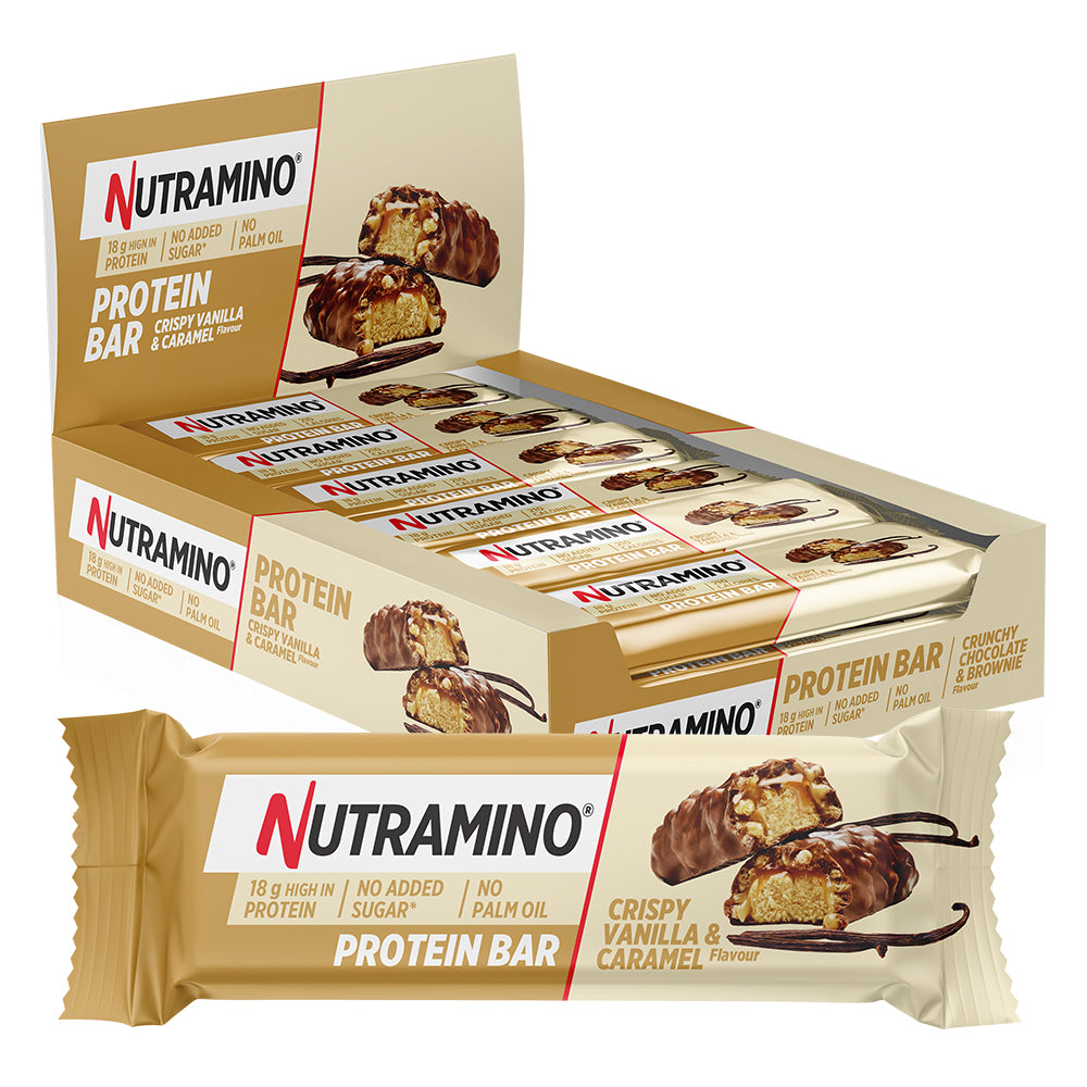Brug Nutramino Protein Bar - Crispy Vanilla & Caramel (12x55g) til en forbedret oplevelse