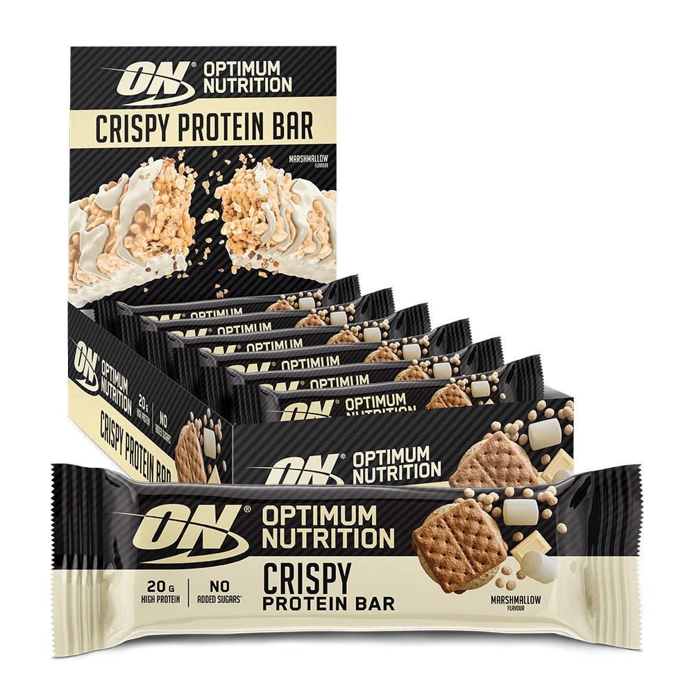 Brug Optimum Nutrition Crispy Protein Bar - Marshmallow (10x65 g) til en forbedret oplevelse