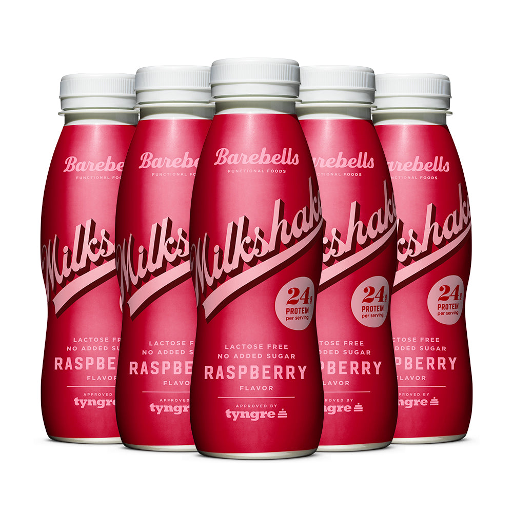 Brug Barebells Milkshake Raspberry (5x 330ml) - OBS! BEDST FØR 16/3-24 til en forbedret oplevelse