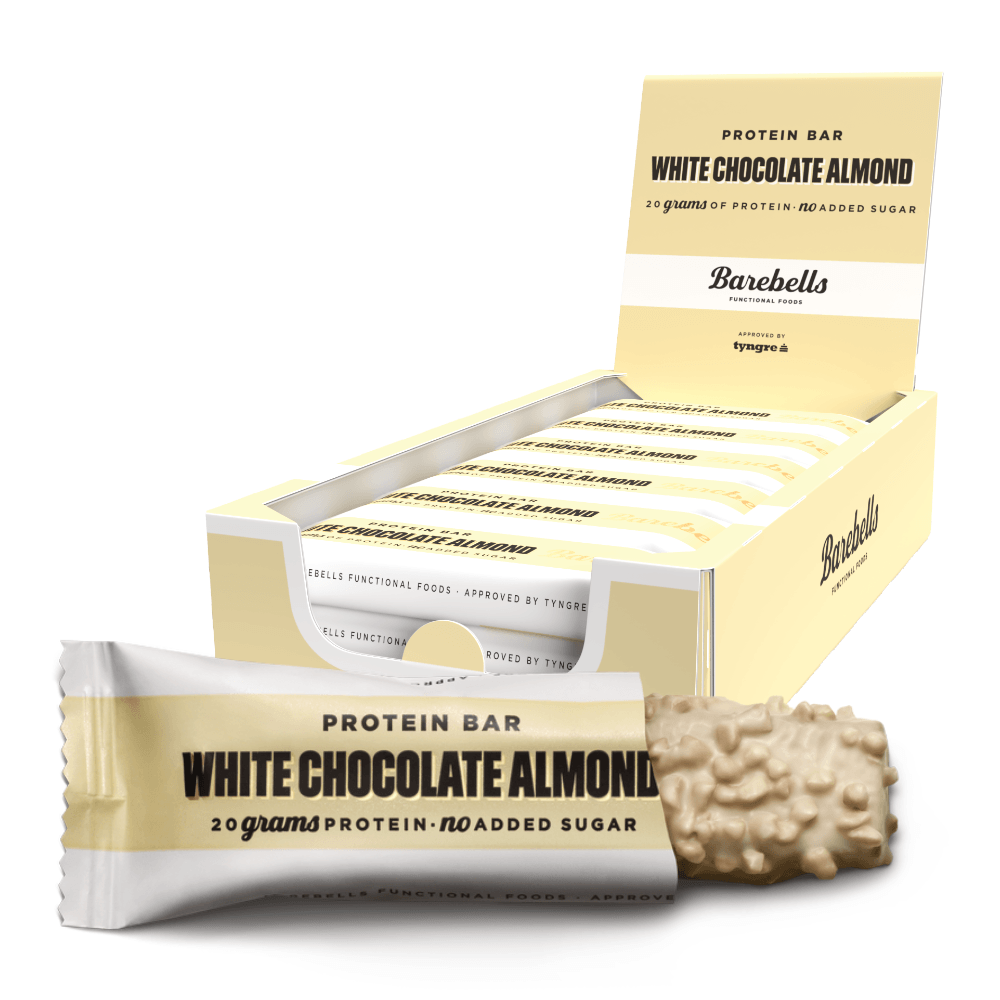 Brug Barebells Protein Bar - White Chocolate Almond (12x 55g) til en forbedret oplevelse