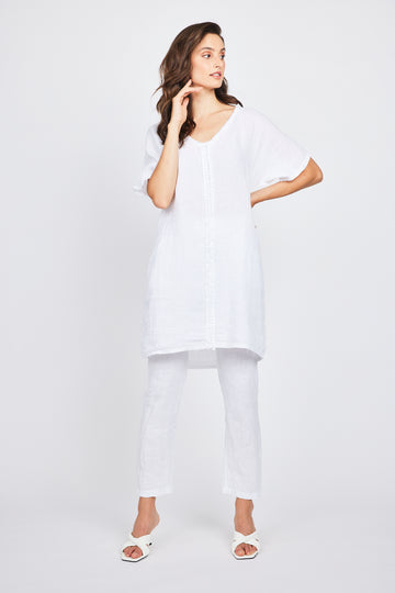 Pistache - Bunched Top Linen Dress - Safari