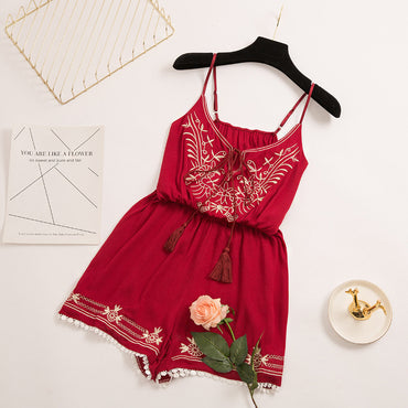 Clothes Fashion Sexy V-neck Embroidery Jumpsuit