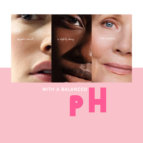 Skin is healthier when pH is balanced.  Image of a fair, dark and mature skinned women