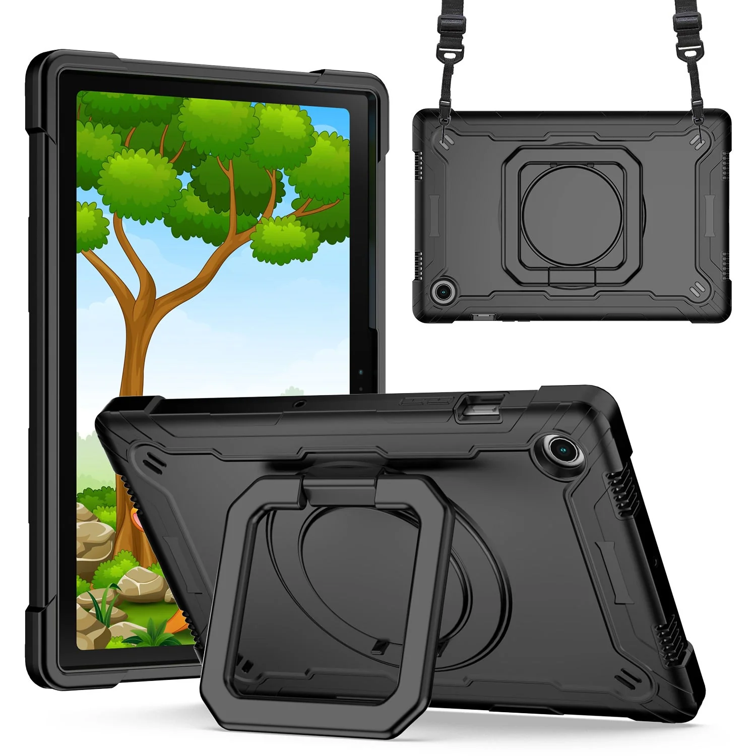 For Samsung Galaxy Tab A8 10.5 inch (2022) Tablet Tough Hybrid Rotating 360 Degree Kickstand - Black+Black Samsung Galaxy Tab A8 10.5 inch (2022) Black / Black