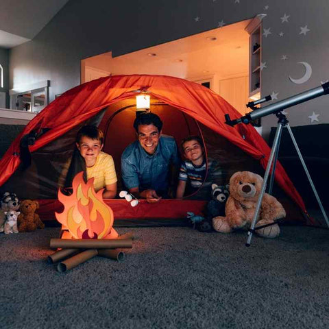 Camping indoor on rainy day