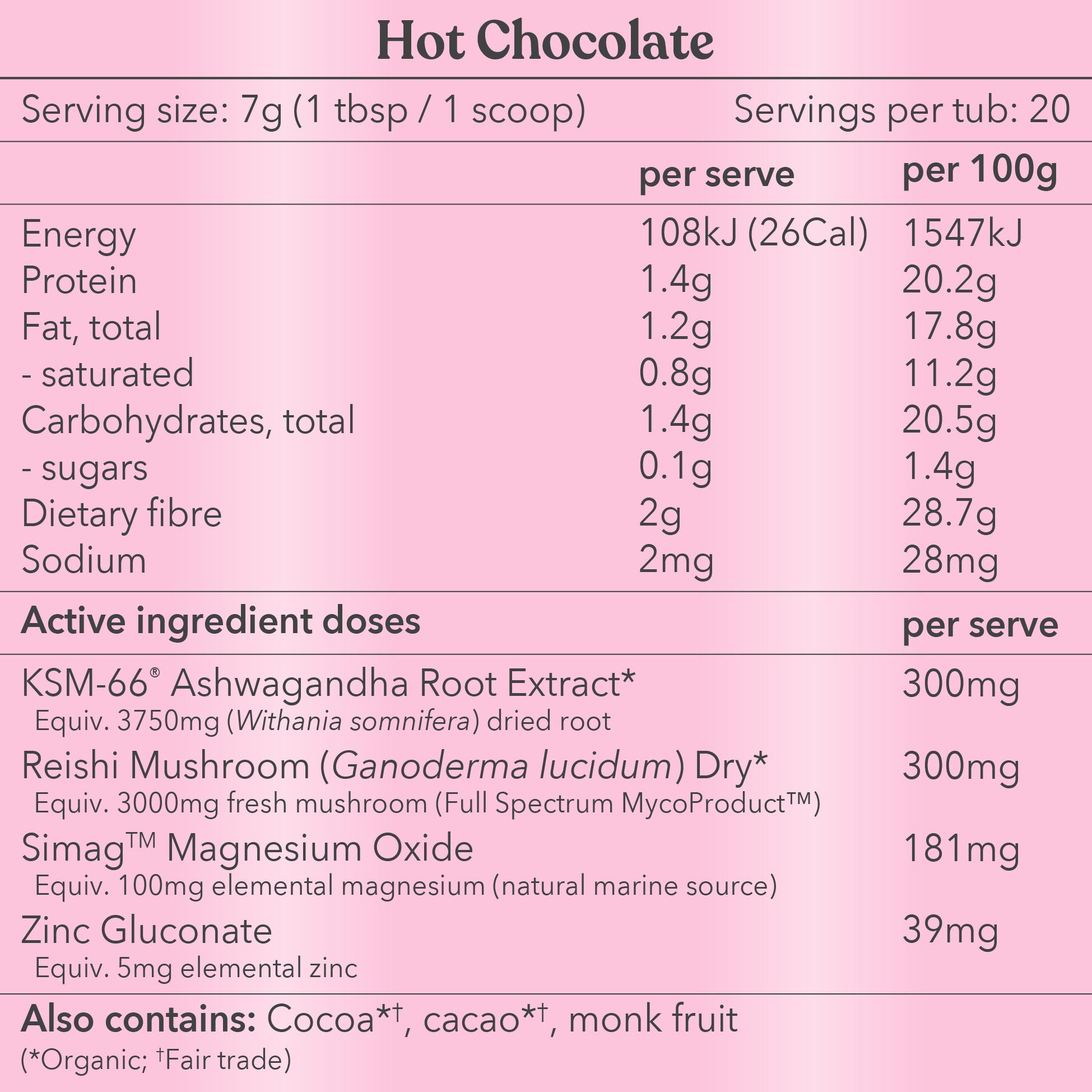 Hot Chocolate Nutritional Information