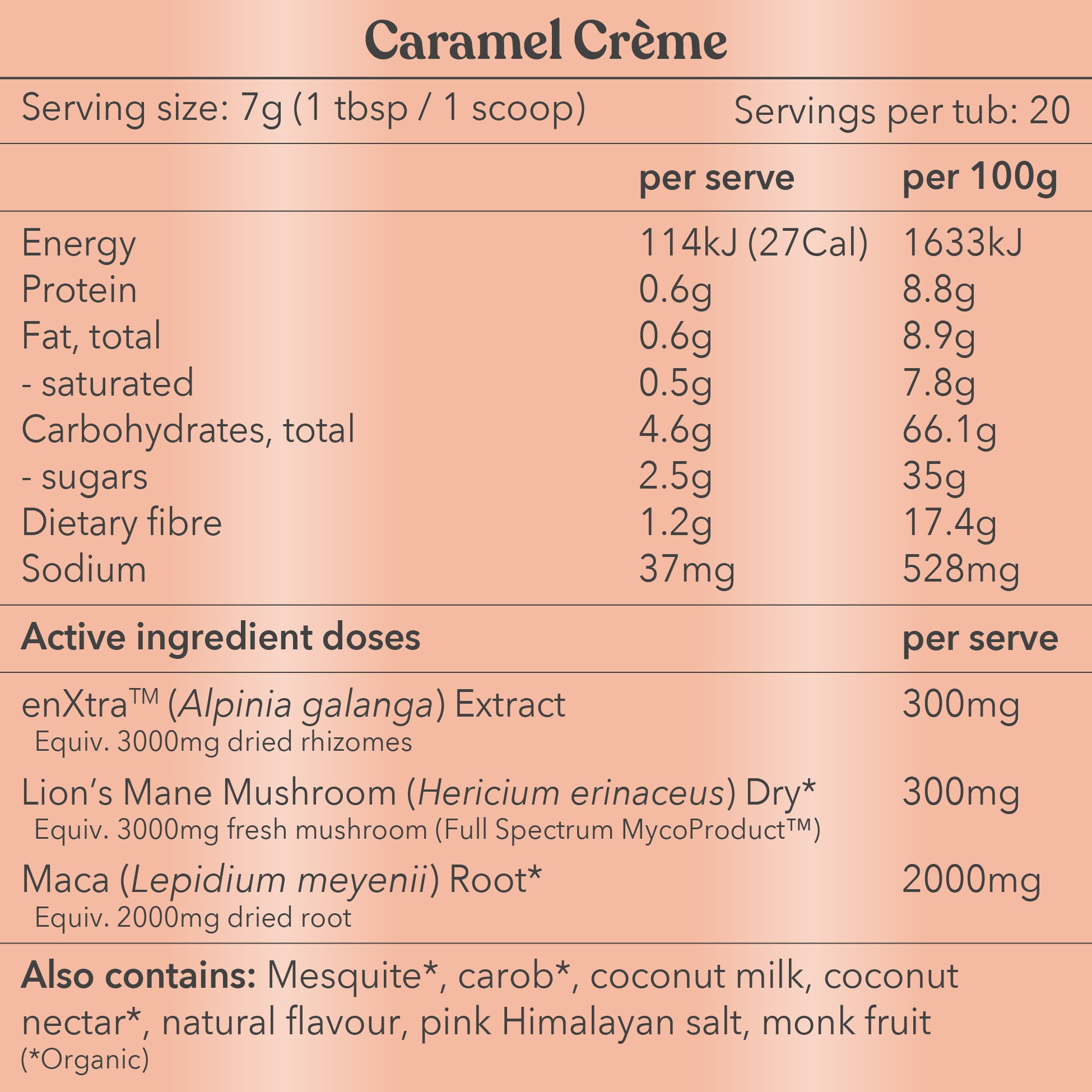 Caramel Crème Nutritional Information