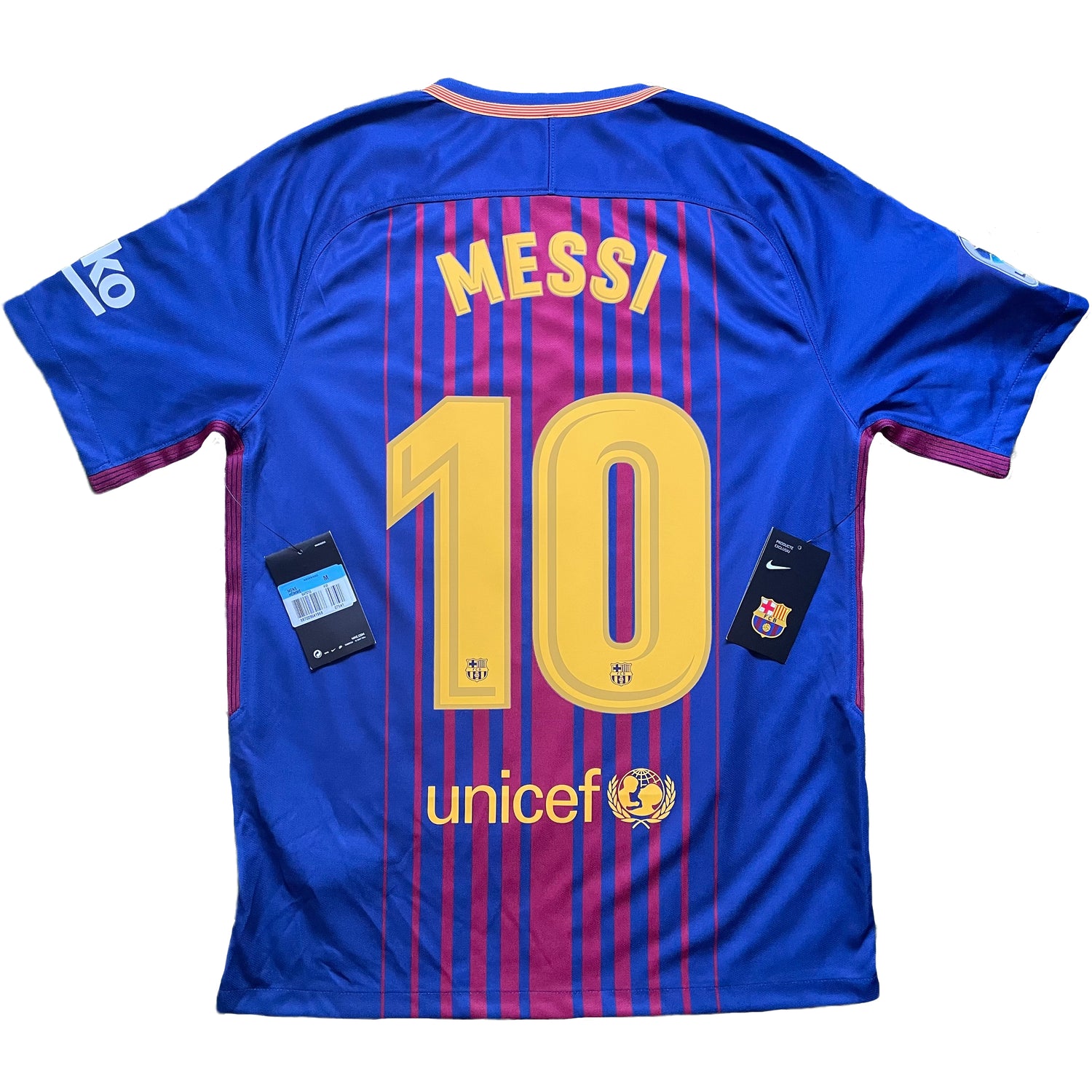 Taalkunde Hoop van Collectief 2017-2018 FC Barcelona home shirt #10 Messi (S, M) – Football and Shirts