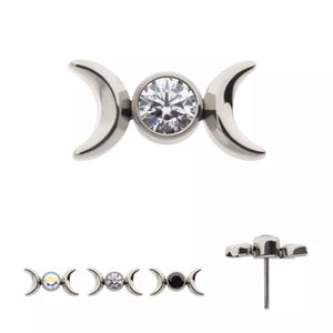 Titanium Threadless Triple Moon Phase with CZ Top - Elite Body Piercing