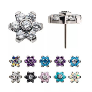 Titanium Threadless with Prong Set 7 CZ Flower Top - Elite Body Piercing