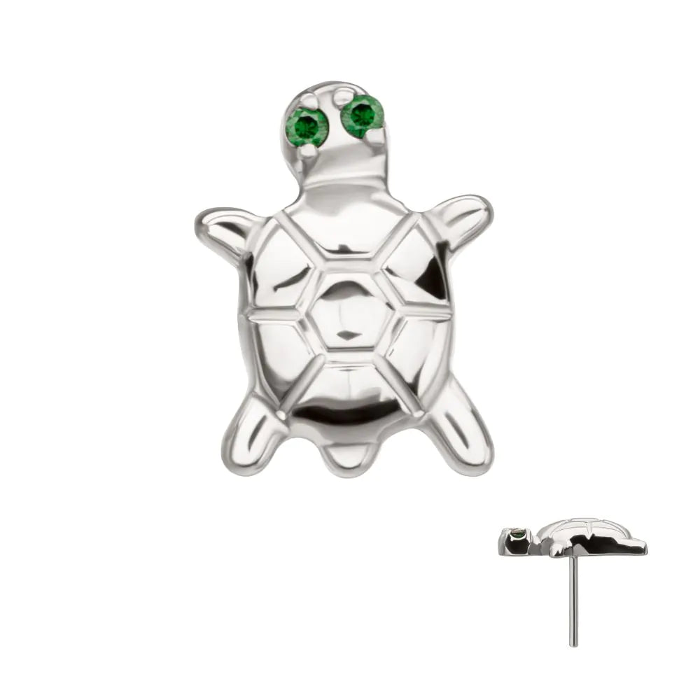 Titanium Threadless Turtle Top with Prong Set CZ Gem Eyes