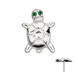 Titanium Threadless Turtle Top with Prong Set CZ Gem Eyes - Elite Body Piercing