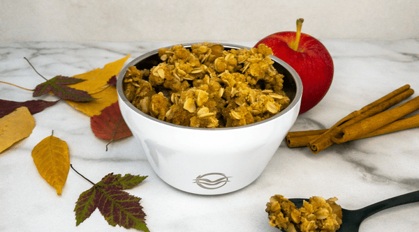 Apple crisp in White Frost Calicle insulated bowl