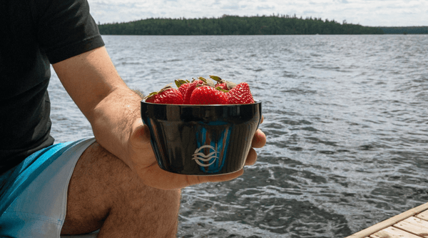 Fresh strawberries in Midnight Black Calicle insulated bowl