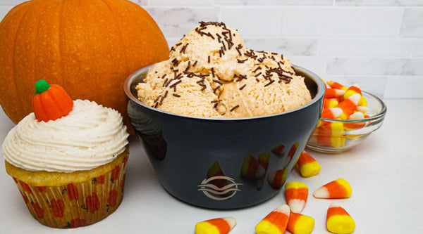 Black Calicle Insulated Bowl filled with Pumpkin Spice Ice Cream