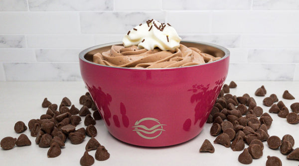 Pink Calicle Insulated Bowl filled with Chocolate Mousse