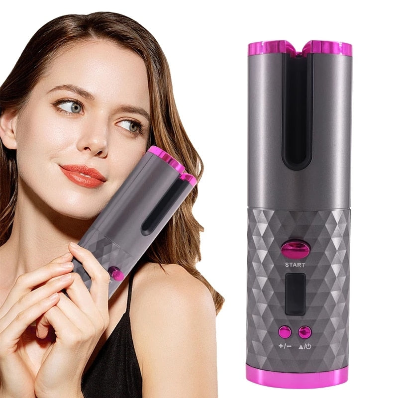 Cordless Auto-Rotating Hair Curler Hair Waver Curling Iron with LCD Temp  Display, Rechargeable Portable,Temperature Adjustable Tourmaline Ceramic  Hair Roller for Travel - Walmart.com