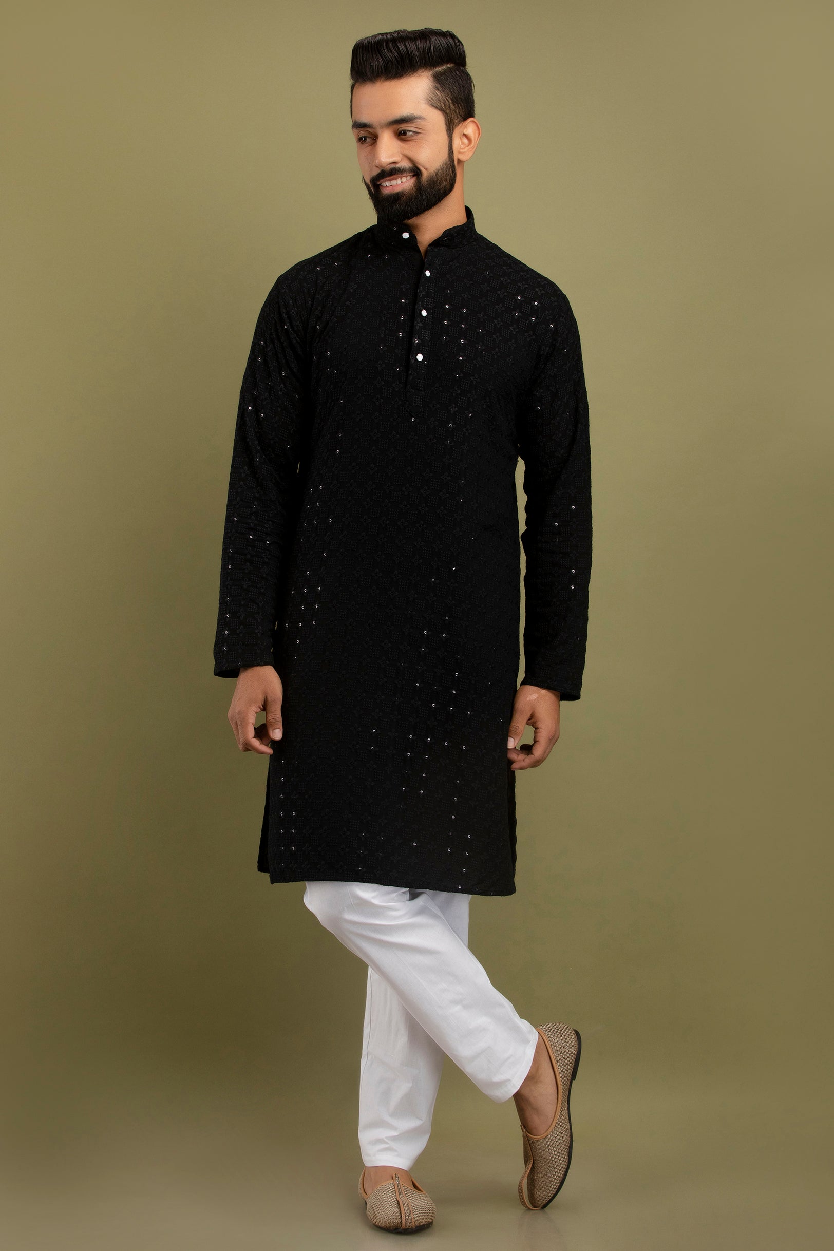 Firangi Yarn Lucknowi Lakhnavi Chikankari Sequin Work Cotton Kurta For ...