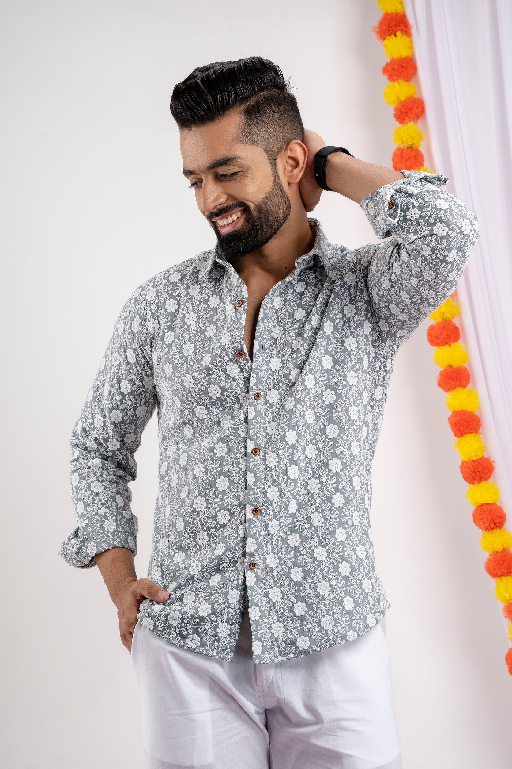 Firangi Yarn Super Soft Full Sleeves Chikankari Schiffli Embroided Men ...