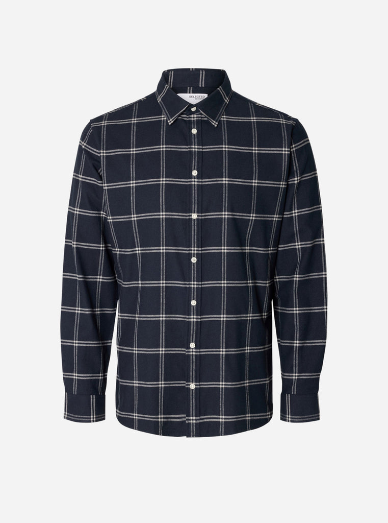 Selected Homme flannel plaid shirt in navy and green