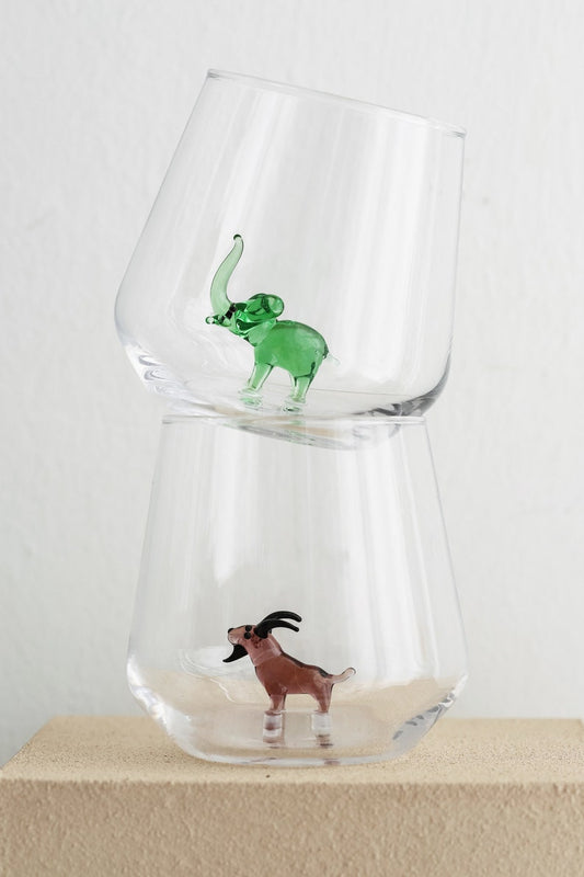 Farm Theme Drinking Glass Set of 6 with Handmade Animal Figures
