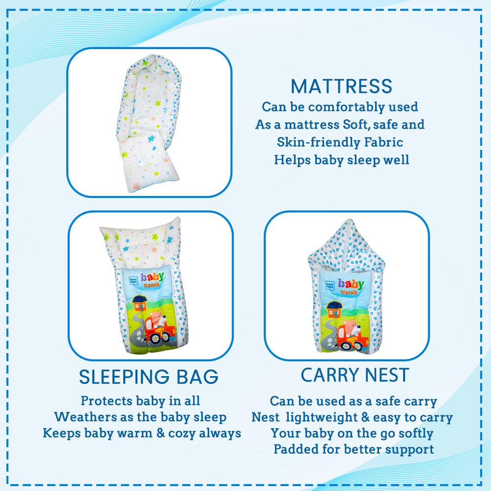 Mee Mee Padded Travel Carry Nest for Baby | Baby Warm Cozy Sleeping Bag Sack (Baby Travels Pattern)-image-2