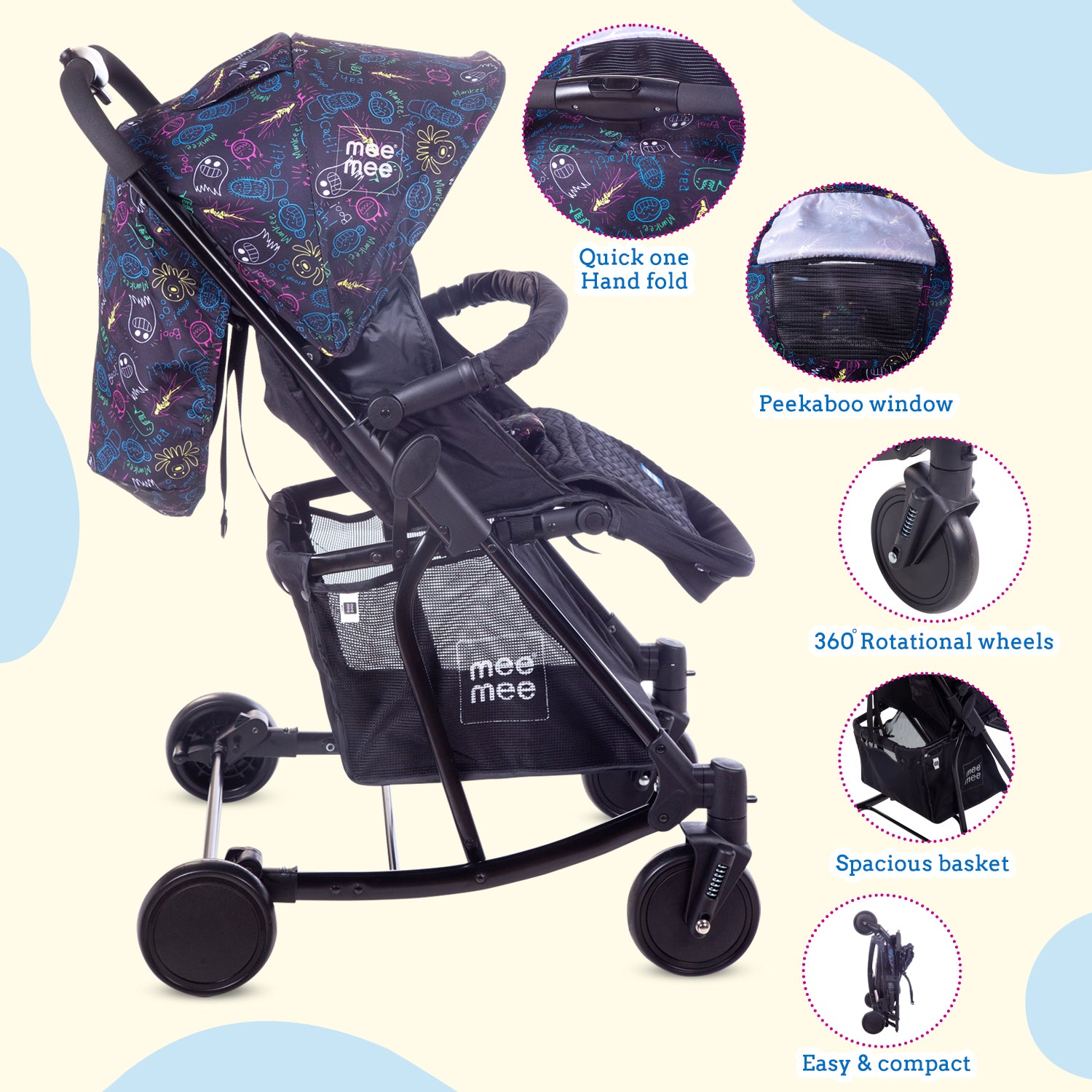 Mee Mee Premium 2 in 1 Baby Pram Stroller with Rocking Function | Baby Rocker Stroller-image-9