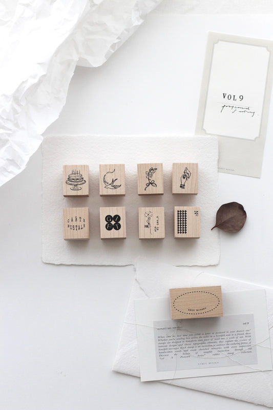 Youkwer 12 Pcs Mini Cute Wooden Rubber Stamps DIY Diary Stamps Set with  Wooden Box