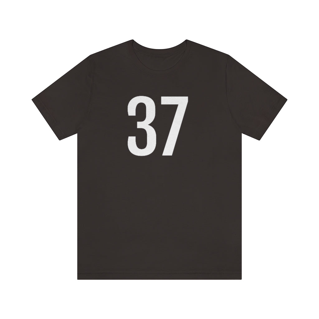 Number 37 T-Shirt | 37 Numbered Shirt - Brown - T-Shirt - PetrovaDesigns - Cotton - Crew neck - DTG - Men's Clothing - Mother’s Day promotion - numerology gifts - Regular fit - T-shirts - tshirts gift ideas - Unisex - Women's Clothing