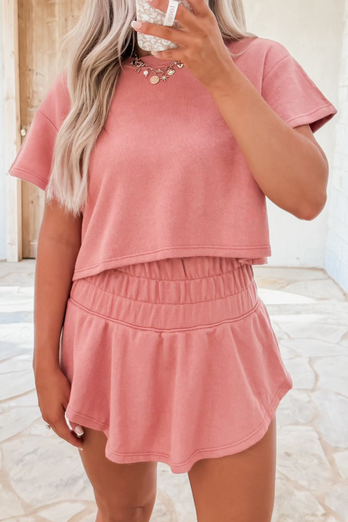 2 piece Cropped Tee and Ruffle High Waist Skort Set