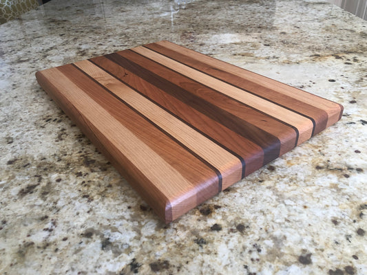 Ombre Walnut and Cherry large cutting board with curved edges