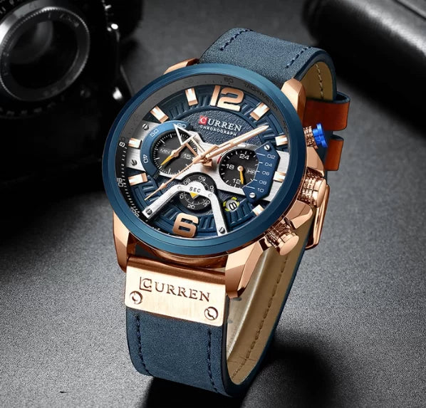 Relógio Masculino Curren Chrono Edition Pulseira Couro Legítimo Linha Luxo