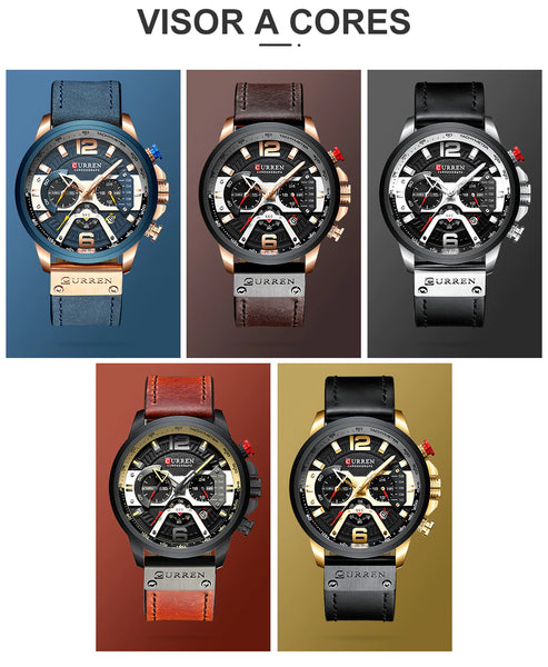 Relógio Masculino Curren Chrono Edition Pulseira Couro Legítimo Linha Luxo