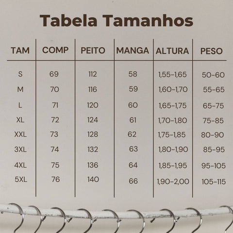 Tabela Tamanhos Jaqueta EleTech
