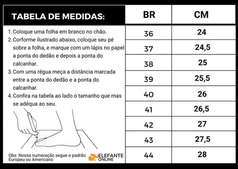 TABELA DE MEDIDAS elefante online