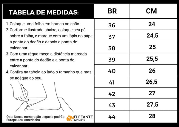 Tabela de tamanhos Elefante Online