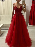 LTP0380,Red applique spaghetti straps a-line prom evening dresses
