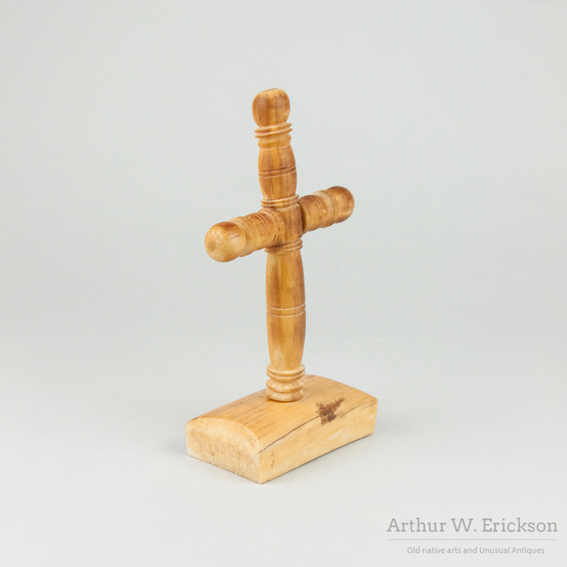 Carved Walrus Ivory Russian Cross on Ivory Base