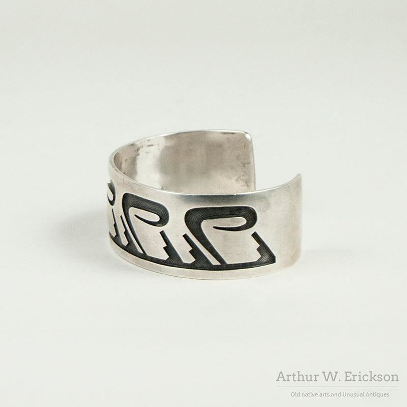 Hopi Craft Silver Overlay Cuff Bracelet by Glenn Lucas