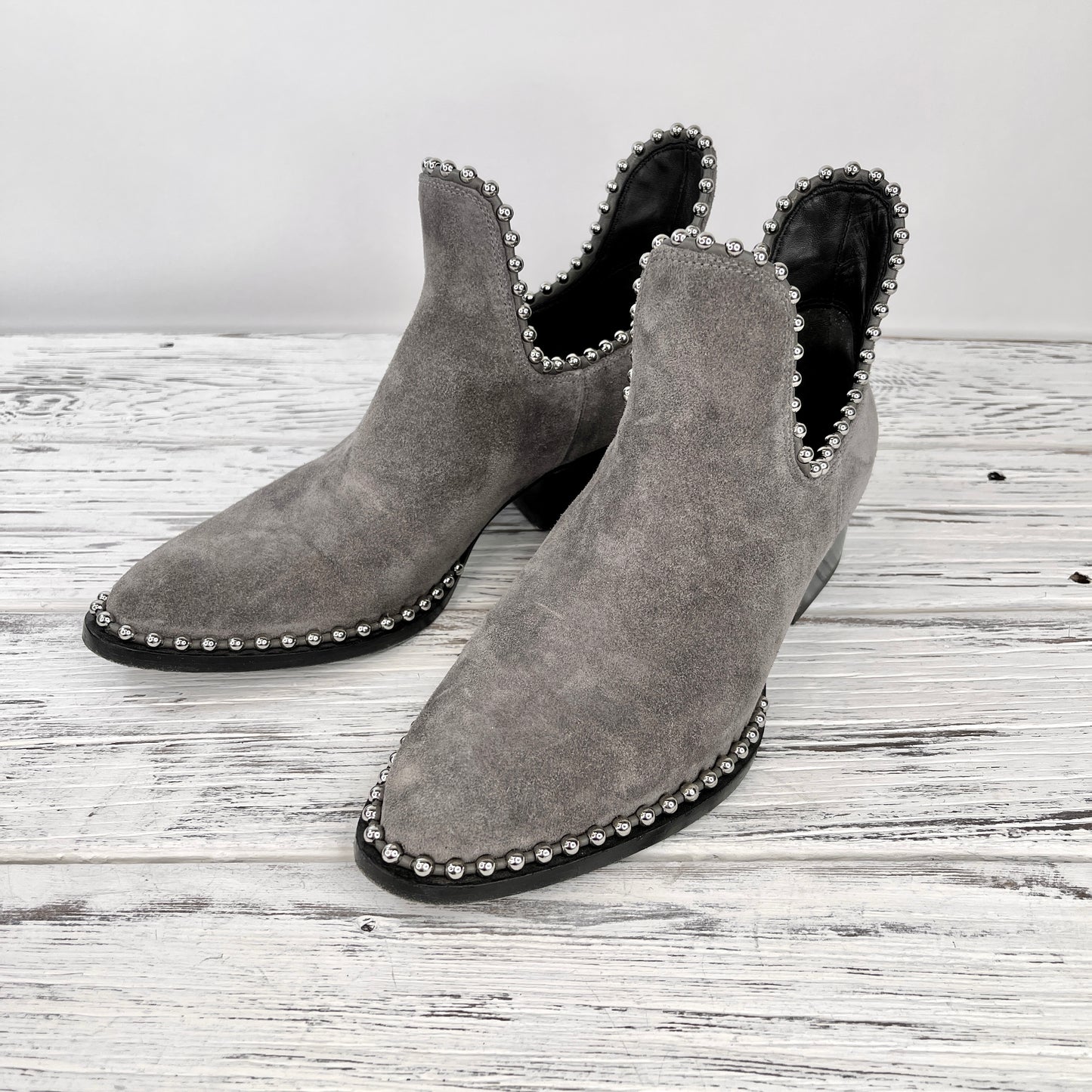 ALEXANDER WANG Grey Suede Studded Boots, Size 38.5