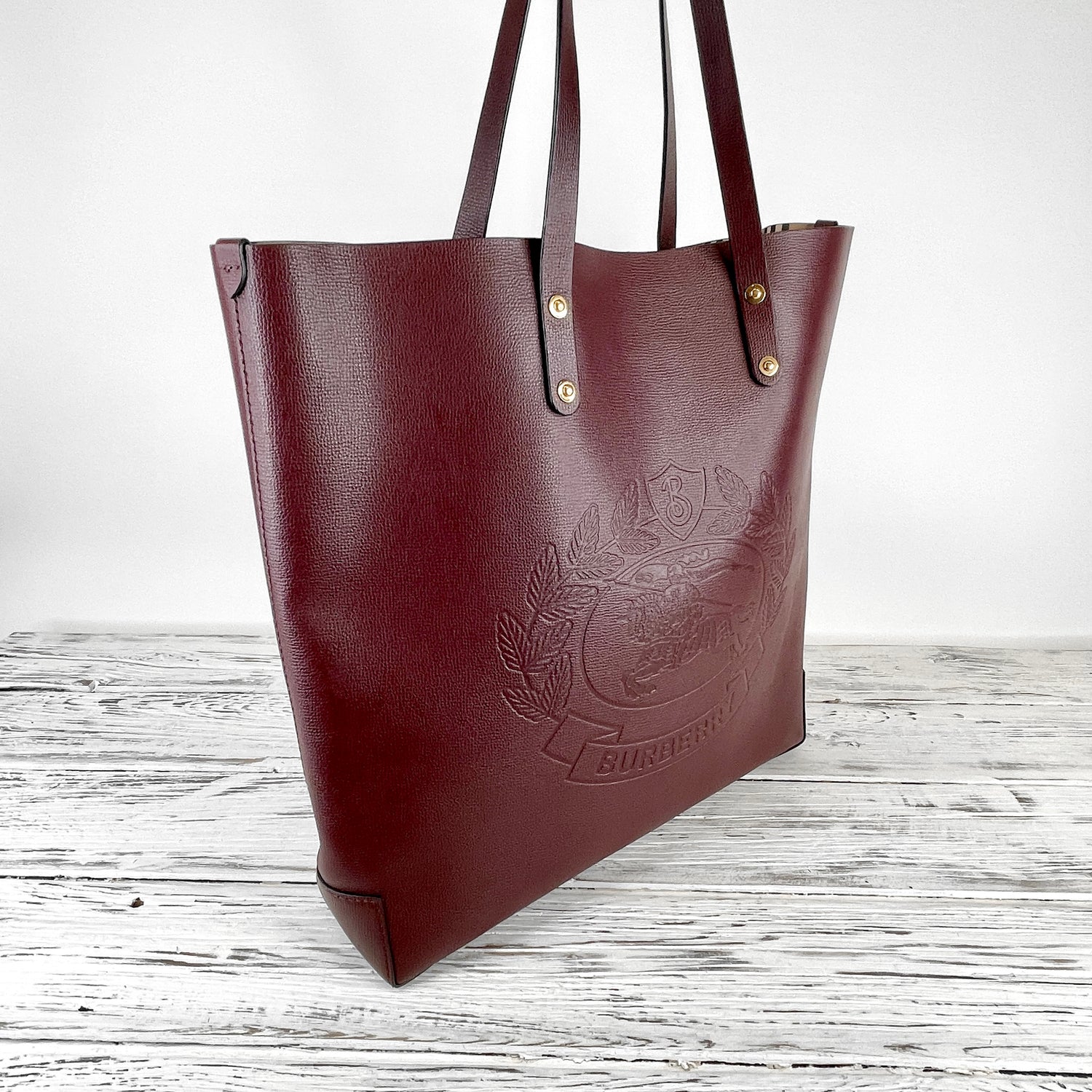 BURBERRY Large Burgundy Embossed Crest Tote Bag – Wilder's Consignment House