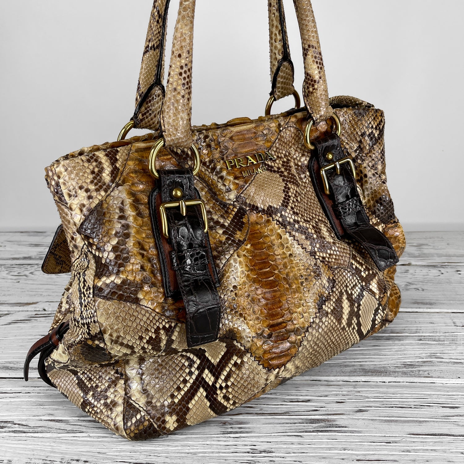 PRADA Brown & Gold Python Handbag – Wilder's Consignment House