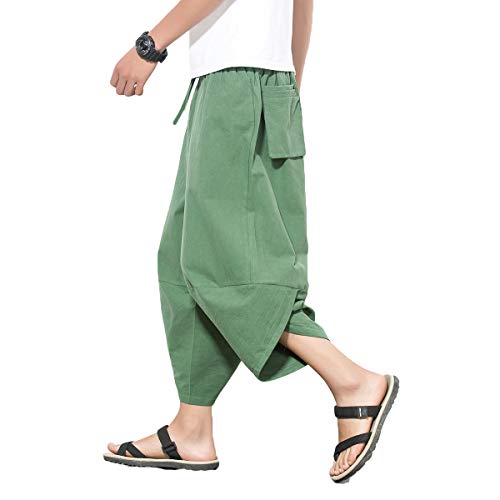 Meditation Clothes - Men's Harem Capri Pants, Wide Leg Mens Capris for ...