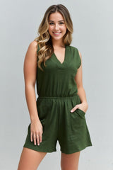 Zenana Forever Yours Full Size V-Neck Sleeveless Romper in Army Green