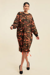 Camouflage Printed Midi Dress With Rings | us.meeeshop