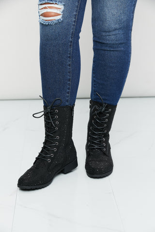 Forever Link Rhinestone Lace-Up Combat Booties